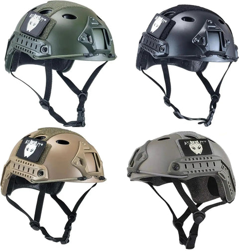 Four colors of the PJ Type Tactical Airsoft Fast Helmet Lightweight ABS with NVG Mount and Side Rails, Desert Tan included.