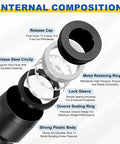 Exploded view of Two Pack Pneumatic Straight Fittings Push To Connect Tube To Tube Union Black Plastic Quick Connects components.