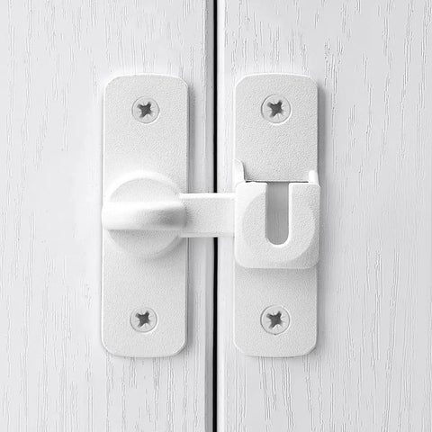 Dead Simple Matte White Gate Lock For Aluminum Barn Doors seamless latch detail for 90 and 180 degree angle mounting.