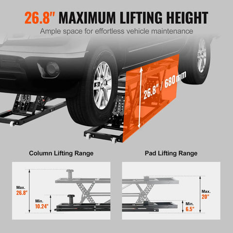Beefy Portable Car Lift With 7000 Lbs Capacity And 26.8 Inch Lift Height Heavy Duty Carbon Steel Frame 120V Power Unit Great For Trucks SUVs And Long Wheelbase Vehicles
