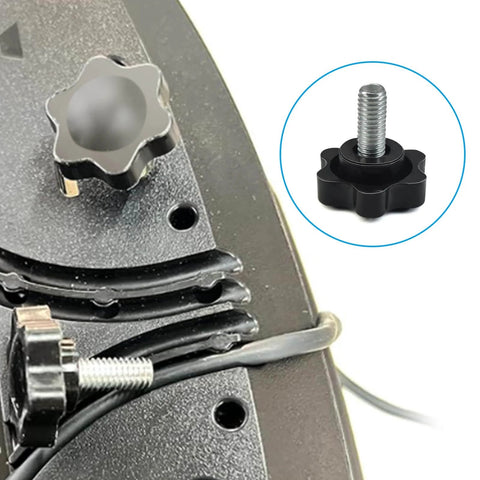 Must Have Eight Piece M6 Bolt Knob Kit For Logitech G25 G27 G29 G920 G923 Steering Wheel With Durable Metal And Plastic Build Secure Pedal Base Threaded Knobs For Quick Removal And Replacement Parts Set, featuring close-up of M6 knob on pedal base and separate knob view