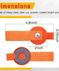 Front view of orange magnetic boat trailer lockout key with nylon strap; 4-pack