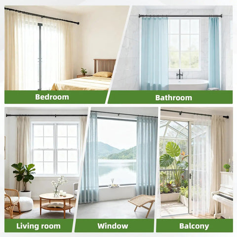 Extra Long Tension Curtain Rod 39 To 173 Inches 3.3 To 14 Feet Outdoor No Drilling For Patio Windows One Click Telescopic Rod in different rooms