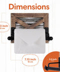 Dimensions of Rustic Farmhouse Toilet Paper Holder Wall Mount In Warm Brown Wood With Galvanized Metal And Black Finish