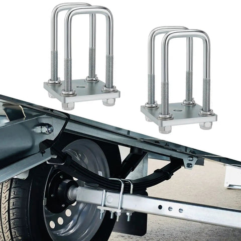 Square U Bolt Kit For Trailer Leaf Springs And Boat Trailers, Heavy Duty Zinc Coated U Bolts For 2x2 Axle, Five And A Quarter Inch Long