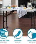 Commercial Adjustable Folding Table For Indoor And Outdoor Use 4 Foot Surface With Solid Seamless Top Height Settings of 24 29