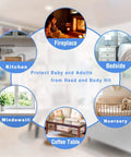 Infographic illustrating Clear Silicone Edge Protectors for tables, furniture, fireplace, bedside, windowsill, nursery settings.