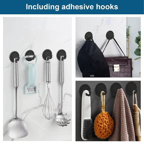Razor Holder And 304 Stainless Shower Hooks Set Heavy Duty Adhesive Wall Mounts for towels and utensils on tile wall