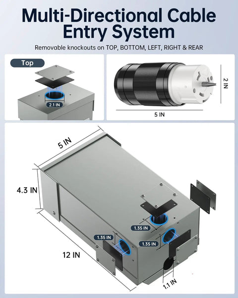 Diagram of 50A Generator Inlet Box And Plug With Built In Circuit Breaker Weatherproof 125 And 250V Power Inlet Set dimensions