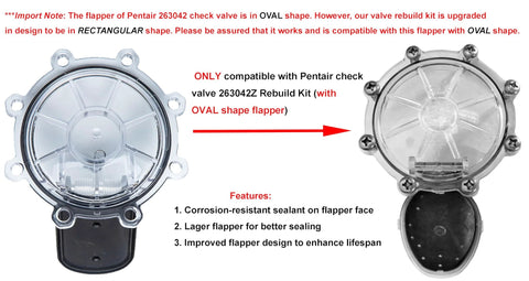 ATIE pool check valve rebuild kit for Pentair 263042Z; two round valve housings with clear lids, front view