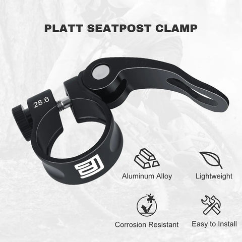 Lightweight Aluminum Bike Seat Post Clamp with Quick Release in black, hollow 39g design, fits 28.6mm seatposts, easy tool-free adjustment