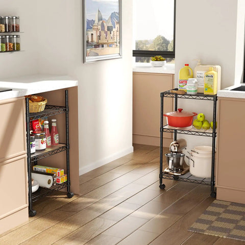 Built Tough 3 Tier Wire Shelving Cart With Smooth Roll Lock Casters And Height Adjustable Levels That Totally Kick Messy Floors To Curb Super Slick Storage Solution For Compact Bathrooms Kitchens And Living Rooms
