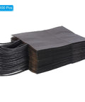 Black Paper Bags With Handles 5.9 By 3.1 By 8.2 Inches Pack Of 100 Tote Favor Bags stacked with handles on side.