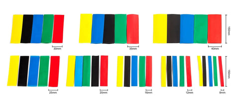 Large Size Heat Shrink Tubing Kit With 145 Pcs And 71 Ft Total Length 5 Colors And 8 Sizes displayed by size and color.
