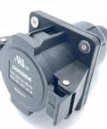 SAE J1772 Type 1 EV Charging Socket Inlet For Level 1 And Level 2 Chargers loaded with 50A amps in black plastic housing.