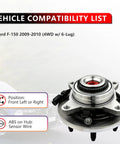 4WD Front Wheel Hub Bearing Assembly For Ford F150 2009 2010 6 Lug With ABS