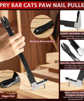 12 Piece Nail Puller And Trim Removal Tool Kit Including End Cutting Pliers Baseboard Tool Cat's Paw Nail Puller Car Clip Remover Tools Pry Bar Staple Remover Tool Carpet Cutter And Hook Tools For DIY Auto And Home Repair, black steel pry bar close-up