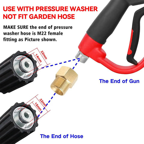 Upgraded Pressure Washer Gun With 47 Inch Extension Wand And 7 Inch 30 Degree Curved Rod M22 Fitting diagram