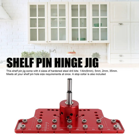 Top Tier 2 In 1 Shelf Pin And Cabinet Hinge Jig Kit Crafted From Solid Aluminum With Four Hardened Steel Drill Bits, 4 drill bit sizes included