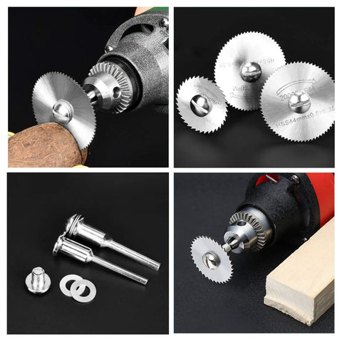 Eight Piece Rotary Drill Saw Blades Set With One Eighth Inch Shank For Most Rotary Tools HSS Steel Disc Cutters Display