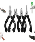 Pro Grade Four Piece Five Inch Precision Mini Pliers Set With ESD Safe Grips Long Nose Needle Nose Flush Cutters Screw Extractor
