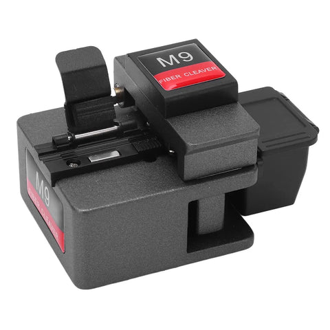 High Precise Optical Fiber Cleaver Automatic Knife Return 3 In 1 Tool For Cable Cutting Machine M9 with adjustable handle and waste box.
