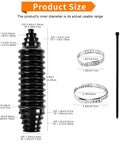 Rack And Pinion Boot Kit With Silicone Inner Tie Rod Boots, Bellows And Clamps, Waterproof Dustproof Steering Rack Boot For Cars, Trucks, And SUVs next to cable ties and clamps illustrating size dimensions.