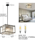 Dope Modern Black Crystal Foyer Pendant Chandelier With Square Metal Frame Adjustable Height Entryway Light Fixture 15.74 In