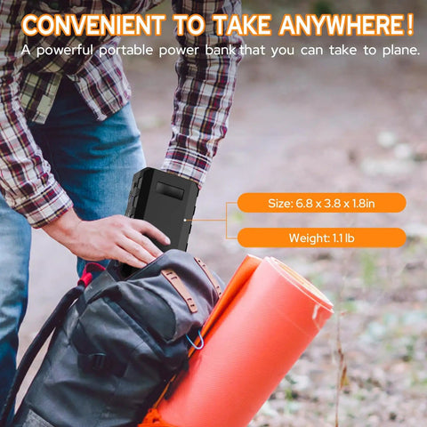 Placing Go To 88Wh Portable Power Station With 24000mAh Battery into backpack for camping.