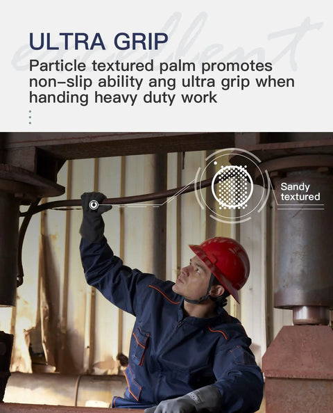 Worker using Chemical Resistant Work Gloves Built To Take A Beating Heavy Duty Industrial Latex Rubber Gloves in construction site.