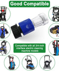 Six Pack Three Quarter Inch Garden Hose To Pressure Washer Adapter With Quick Connect For Easy Setup Compatible With PW909103K Blue Pressure Washer Hose Connector Durable And Hassle Free Attachment surrounded by compatible electric cleaning machines.