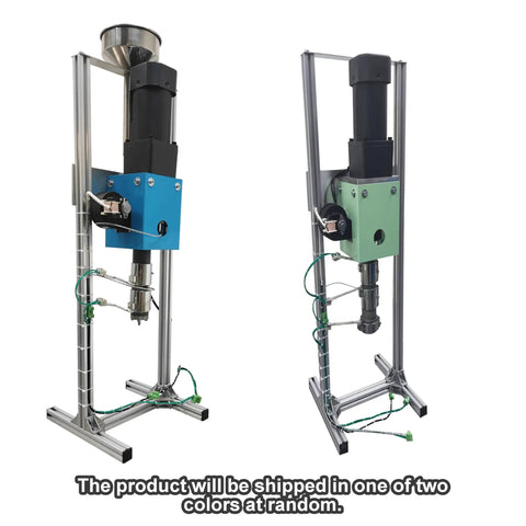 Heavy Duty Filament Extruder For 3D Makers That Cranks Out Legit 0.6 Inch Tube With Smart Heating And Cooling Tech for workshop use, shown in blue and green.