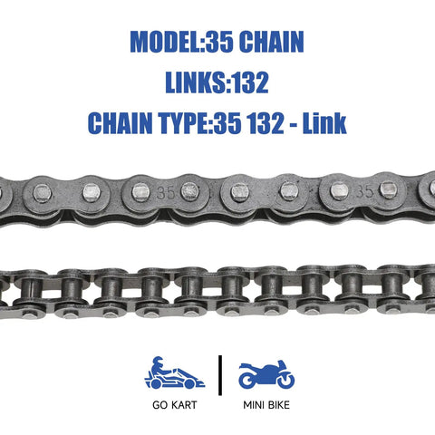 Close-up of 35 chain with 132 links for 65 Tooth Sprocket And 35 Chain With 140 Links Replacement Kit For Coleman Baja Mini Bikes