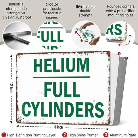 Industrial Vintage Metal Wall Art Sign Featuring Full Helium Cylinders For Rustic Loft Decor Built Tough In Heavy Duty Aluminum Construction Rust Resistant Finish Durable In Humidity And Temperature Fluctuations, 8x12 inch