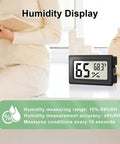 6 Pack Mini Digital Hygrometer And Thermometer Combo For Home Fridge And Reptile Tanks With Built In Probe Fahrenheit Readings Easy Read Humidity Gauge And Temp Monitor Compact Indoor Climate Meter, black display showing humidity