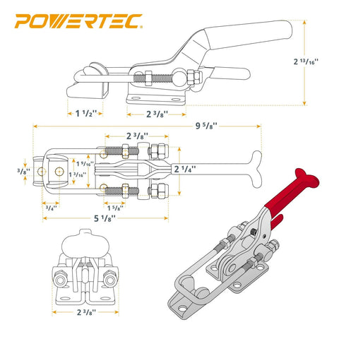 Diagram of 2 Pack Heavy Duty Toggle Clamps With 2000 Lb Holding Capacity Self Lock U Bolt Adjustable Latch And Anti Slip Hand Grips