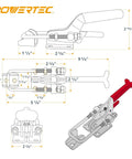 Diagrams showing dimensions of 28 Piece Toggle Clamp Set With 2000 Lb Holding Power Adjustable U Bolt Latch And Anti Slip Hand Grip Built To Last Heavy Duty Clamps For Woodworking Jigs And Fixtures Automotive Projects Cabinets And Tool Boxes