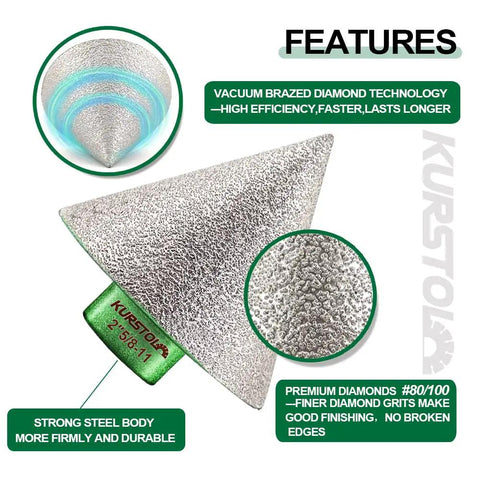 Heavy Duty 2 Inch Diamond Cone Tile Bit Countersink Drill For Angle Grinders showcasing vacuum brazed diamond technology for efficient cutting.