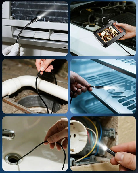 Lighted Camera For Tight Inspections With 4.3 Inch IPS Screen Borescope Visual Inspection Tool Delivers Real Time 1080p HD Video 180 Degree Rotation on hose, sink, and engine views