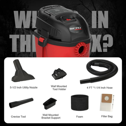 Micro Wet Dry Vacuum Portable 1 Gallon Vac With Collapsible Handle And Wall Bracket 1 HP Peak Power Includes 4 Foot Hose