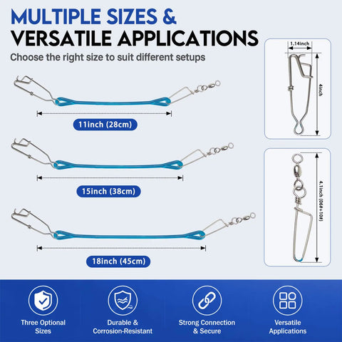 Beefy Downrigger Snubber With Ball Bearing Swivel And Snap Heavy Duty Trolling Snubber For Offshore Fishing Planer Boards And Kites Superior Shock Absorption To Protect Gear And Lines, 11, 15, 18 inch sizes