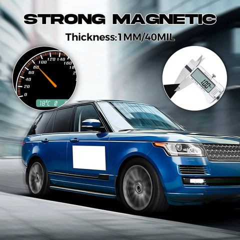 Two Pack 18x12 Inch Car Magnets With 40 Mil Thick Flexible Sheets on blue car