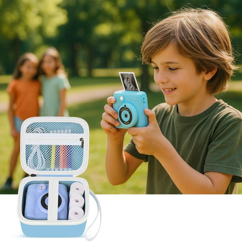 Kids Instant Print Camera Case With Three Roll Paper Refill Durable On The Go Case For Esoxoffore And Friends Dylanto Prograce Dududragon Careenoah Gktz Yeehao Letshaha Enerhamp Anchioo Ytetch Amzelas Weefun, white PU, holds camera and 3 rolls