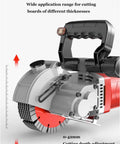 Heavy Duty Powerhouse Electric Wall Cutting Saw With Laser Aiming 5500W Concrete Chaser 6500RPM showing cutting depth adjustments.