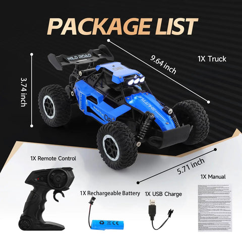 1:16 Scale High Speed RC Car For Boys, All Terrain Off Road Truck With 12.5 MPH Drift Power, 2.4GHz Remote, Alloy Chassis, Metal