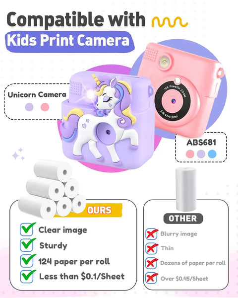Photo Paper Refills For Kids Instant Print Camera Six Rolls Each 2.2 Inch By 41.66 Ft BPA Free Thermal Paper No Toner Required For Easy DIY Photo Printing And Craft Projects, compatible with kids print camera