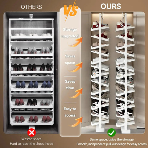 Heavy Duty Slide Out Shoe Rack Badass Adjustable Organizer With 4 To 15 Tiers for closet space comparison showing ease of access.