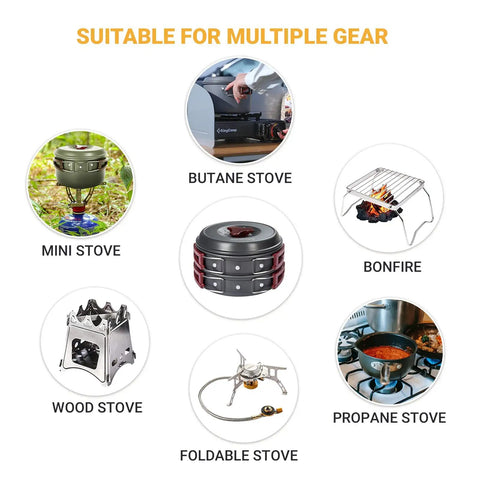 Various stoves and bonfire options suitable for Durable Camping Cookware Set With Nonstick Hard Anodized Aluminum Pots And Pans