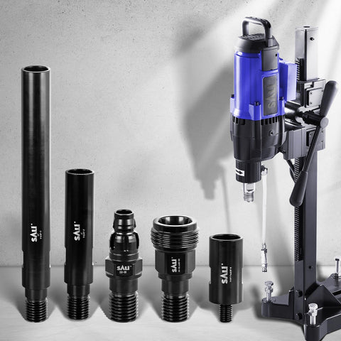 Rock Solid 12 Inch Extension Adapter For Diamond Core Drill Bits With 1 1 4 By 7 Thread Rig Ready Coupler beside drill machine.