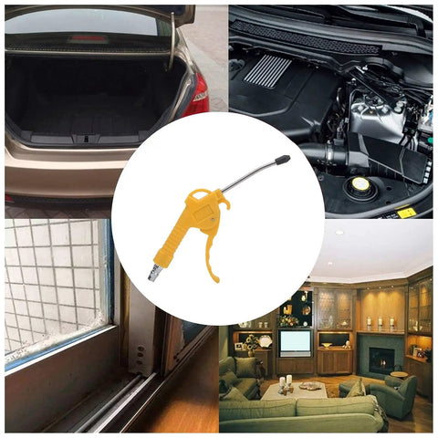 Rock Solid Pneumatic Air Blow Gun With Comfortable Grip And Interchangeable Tip for cleaning car trunks and indoor areas.